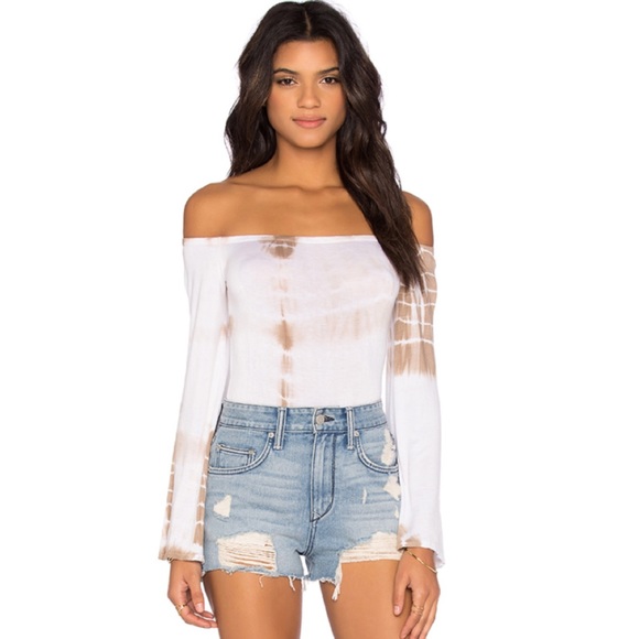 Anthropologie Tops - NWT Anthropologie NYTT Brigitte Off Shoulder Bodysuit Taupe Tie Dye